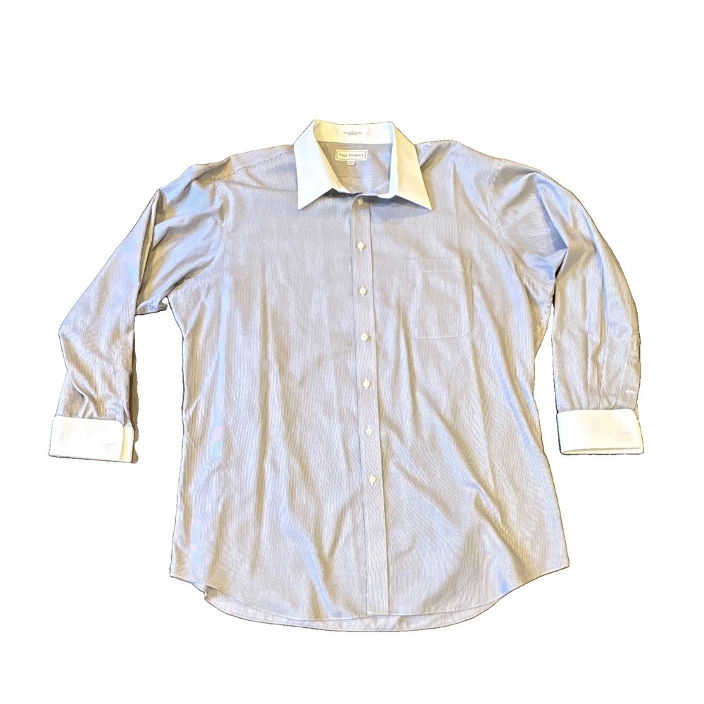 Paul Fredrick Dress Shirt 18-35 Non-Iron 100% Cotton 2XL Blue/White Stripe